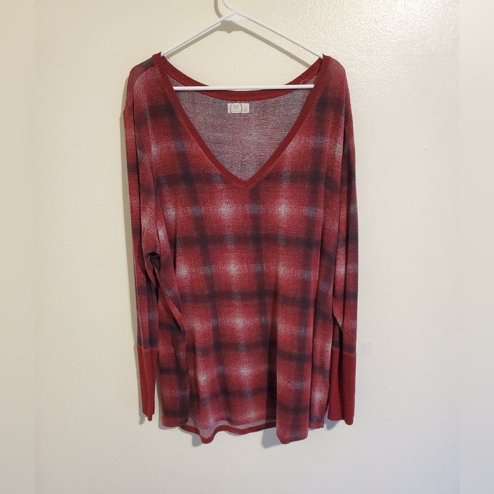 Aa Plaid V-Neck Women's Top